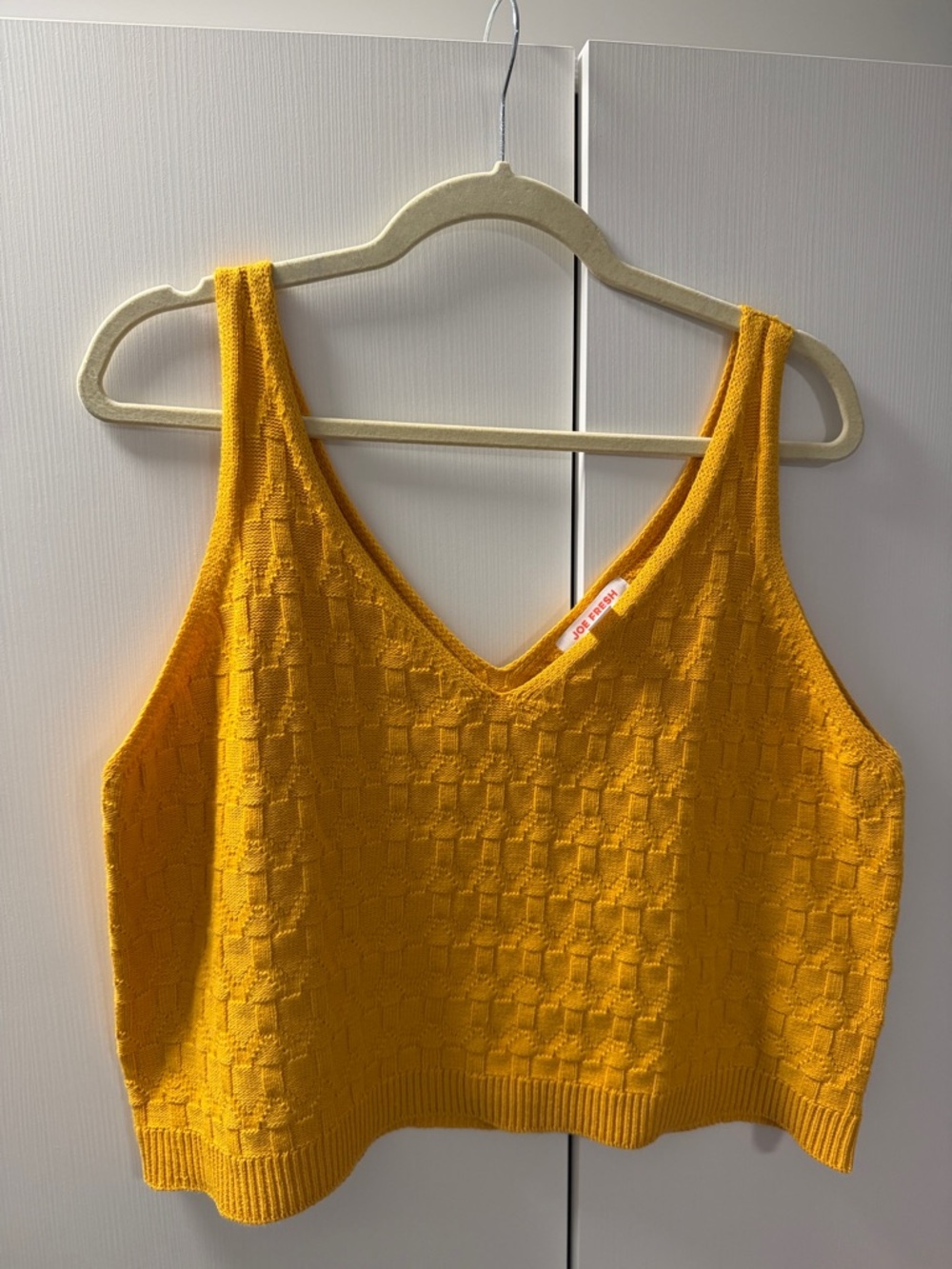 Mustard Yellow Knit Tank Top XL Joe Fresh Cropped Textured V Neck Summer Trendy